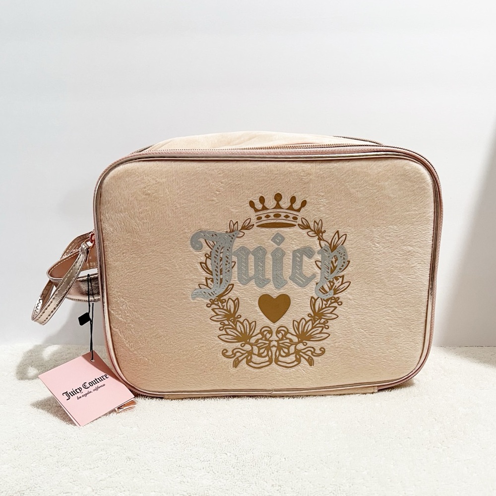 NWT! [Juicy Couture] Peach Cosmetic Bag Makeup Travel Vacation Organizer Girlie
